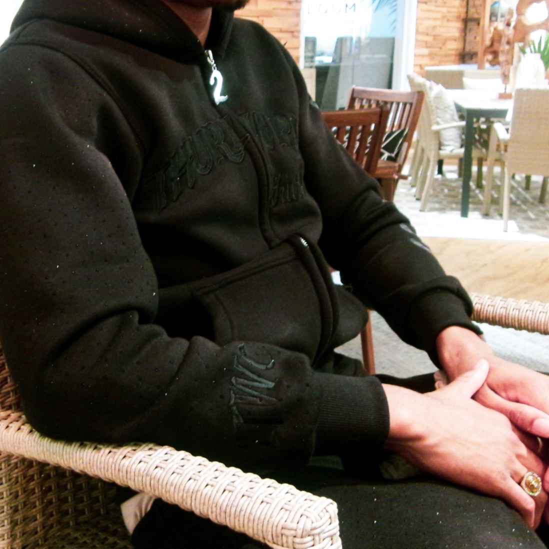 Black Thurlwrld Rhinestone Sweatsuit