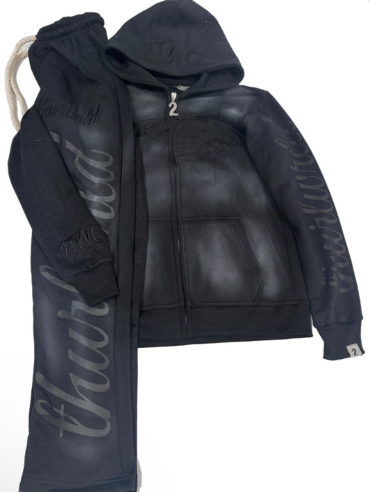 Black Thurlwrld Rhinestone Sweatsuit